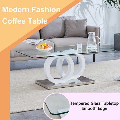 White MDF Glass Coffee Table - 47.25" Modern Living Room Table