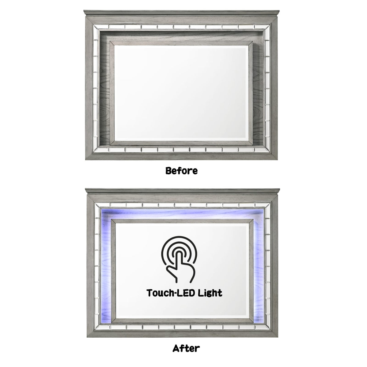 Light Gray Oak Mirror with LED - Bathroom & Bedroom Storage