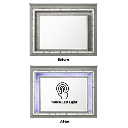 Light Gray Oak Mirror with LED - Bathroom & Bedroom Storage