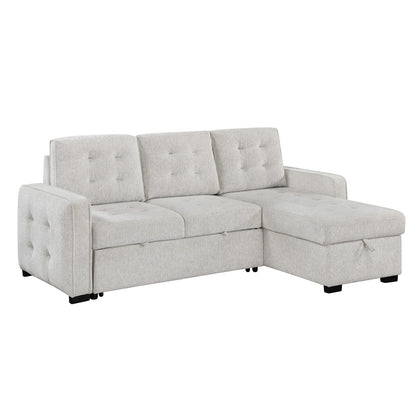 Modern Beige Wood Sofa Bed with Storage Chaise for Living Room