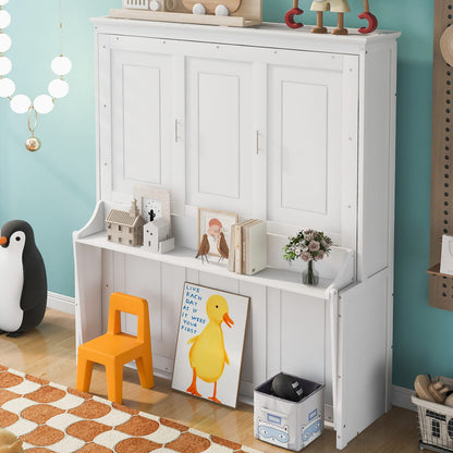Queen Murphy Bed with Shelf for Bedroom Storage in White