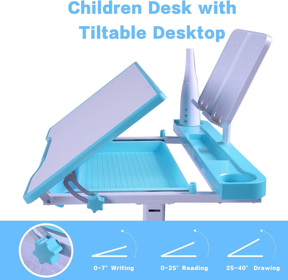 Desk for Kids Blue Adjustable Height Drafting Table Set