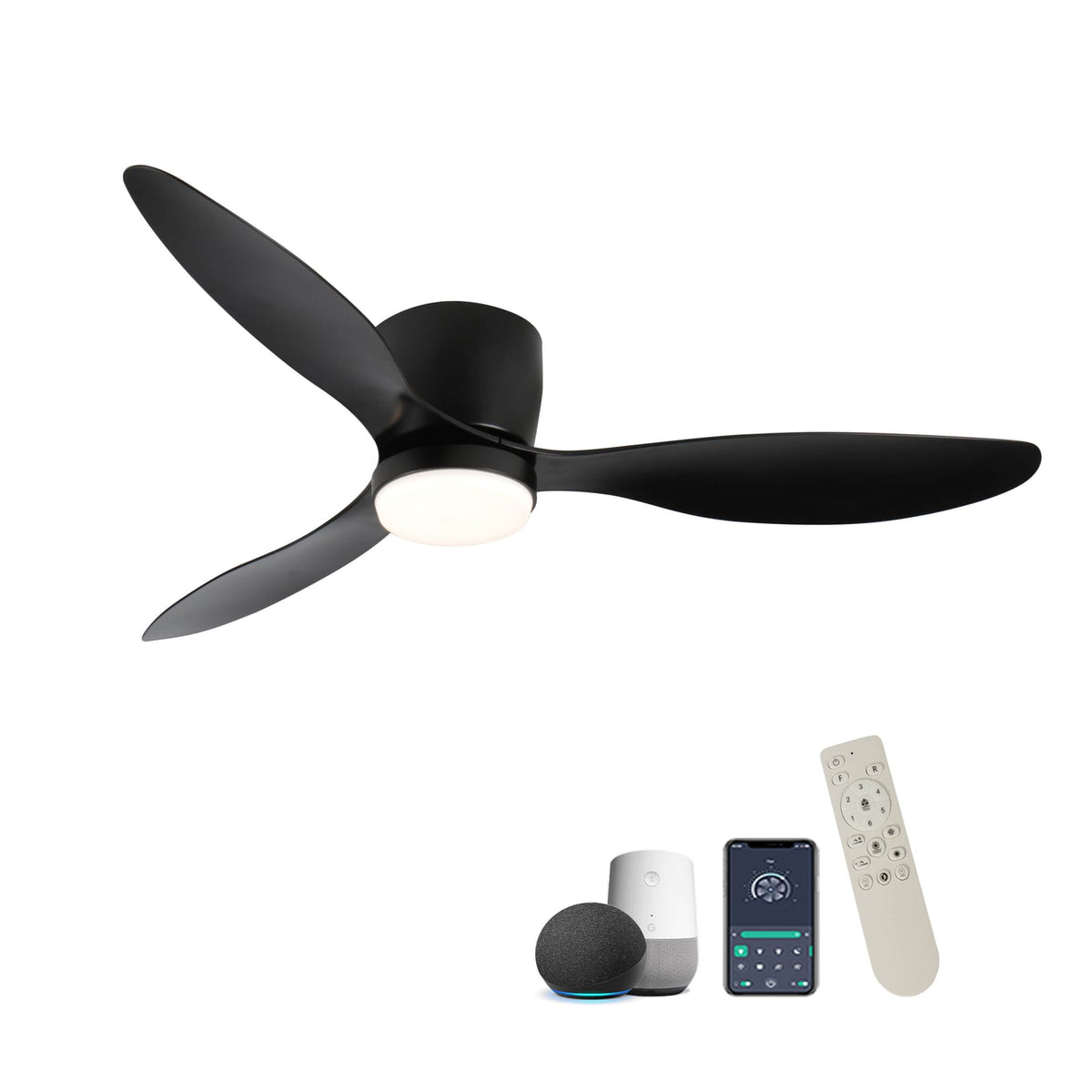 52" Smart Ceiling Fan with Lights - Black & Remote Control