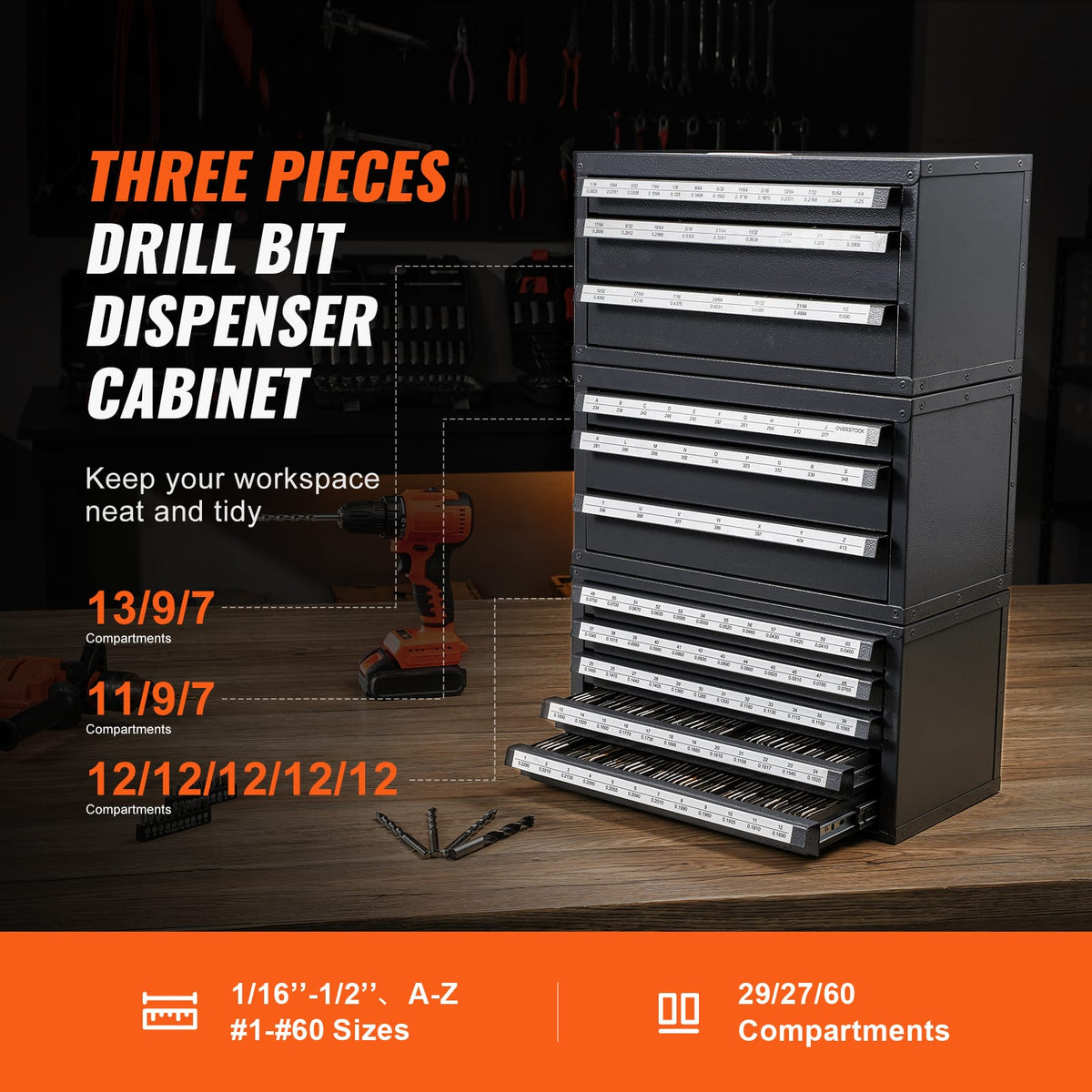 Gray Steel Drill Bit Dispenser Cabinet for Tool Storage