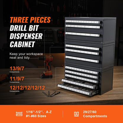 Gray Steel Drill Bit Dispenser Cabinet for Tool Storage