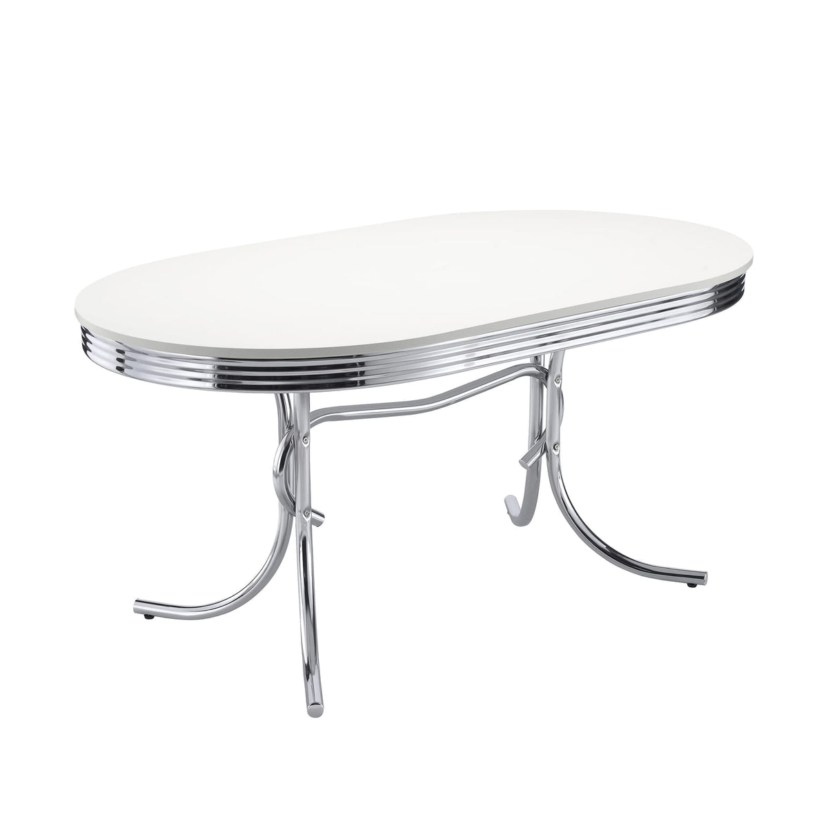 White and Chrome Oval Dining Table - Modern Style