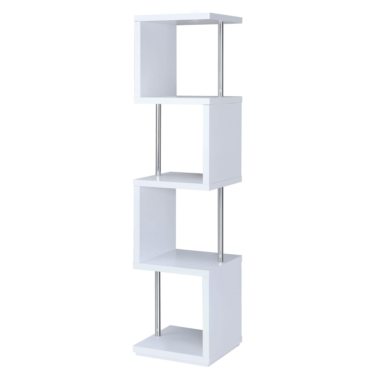 White 4-Tier Geometric Wood Bookcase Shelves for Living Room