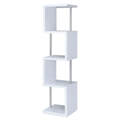 White 4-Tier Geometric Wood Bookcase Shelves for Living Room