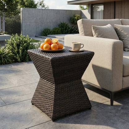 Brown Iron Rattan Outdoor Side Table