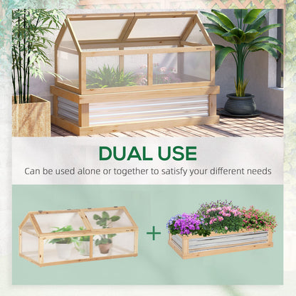 Natural Wood Raised Garden Bed with Greenhouse for Outdoor Gardening