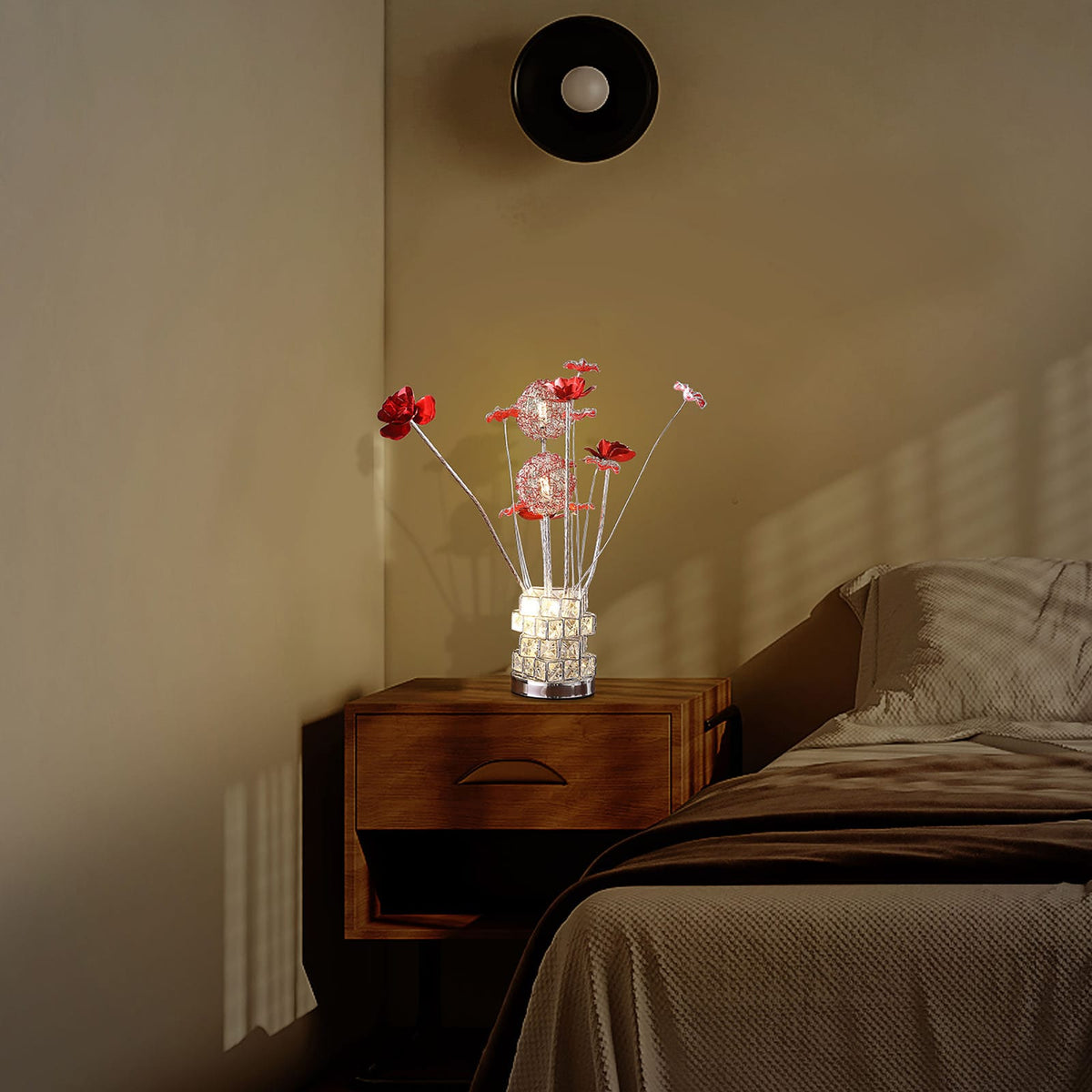 Aluminum 4 Red Roses Floral Table Lamp - Multicolored