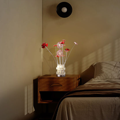 Aluminum 4 Red Roses Floral Table Lamp - Multicolored
