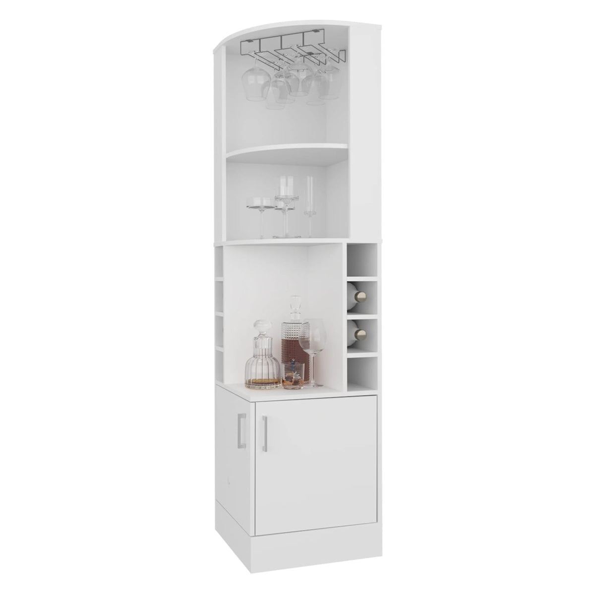 White Corner Bar Cabinet with Wine Storage - Freestanding Shelves
