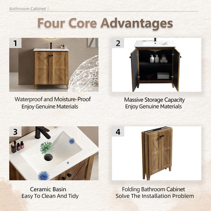 30 Inch Golden Oak Foldable Bathroom Vanity Cabinet