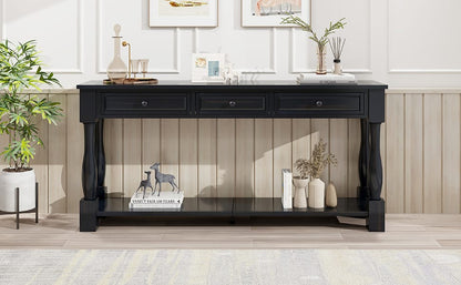 Espresso Solid Wood Console Table with 3 Drawers for Living Room