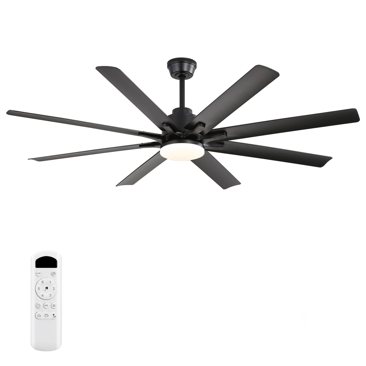 52 Inch Matte Black Ceiling Fan with Light - 8 Blades, Dimmable LED