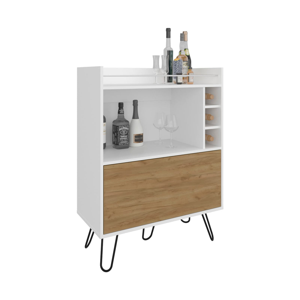 White Engineered Wood Bar Cabinet with 4 Shelves for Home Storage for Living Room