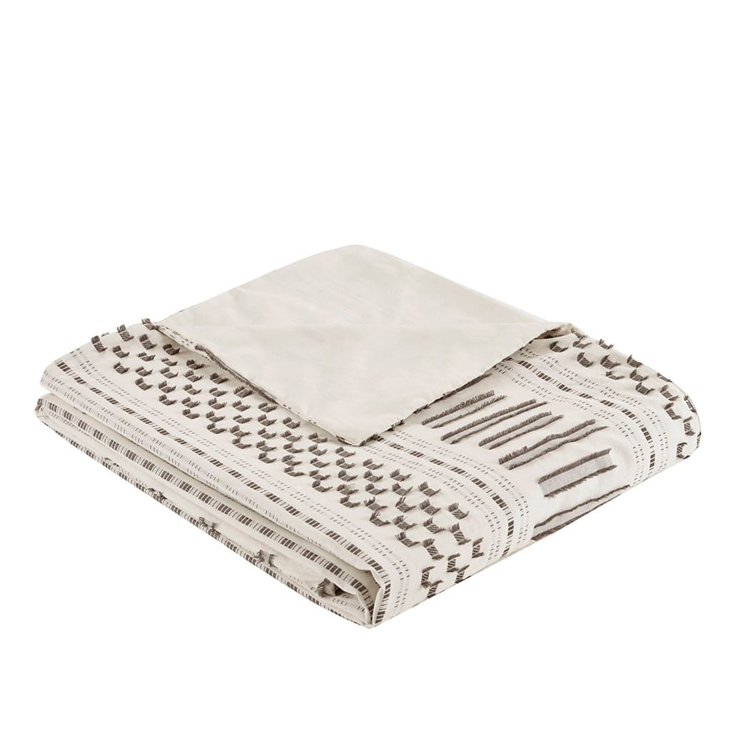 King Cotton Jacquard Duvet Cover Set - Ivory & Charcoal