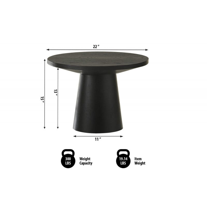 22 in. Round Wood End Table - Modern Black Pedestal Design for Living Room