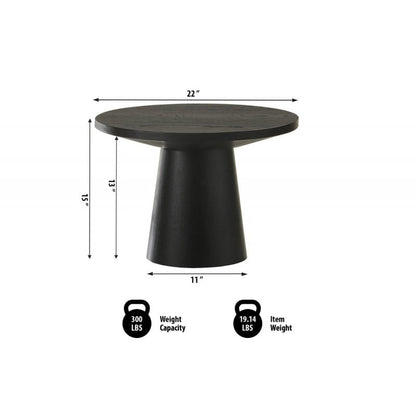 22 in. Round Wood End Table - Modern Black Pedestal Design for Living Room