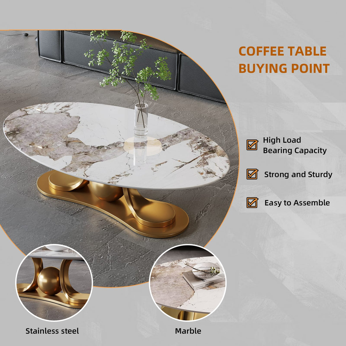 Gold Metal Coffee Table - Modern Design for Living Room