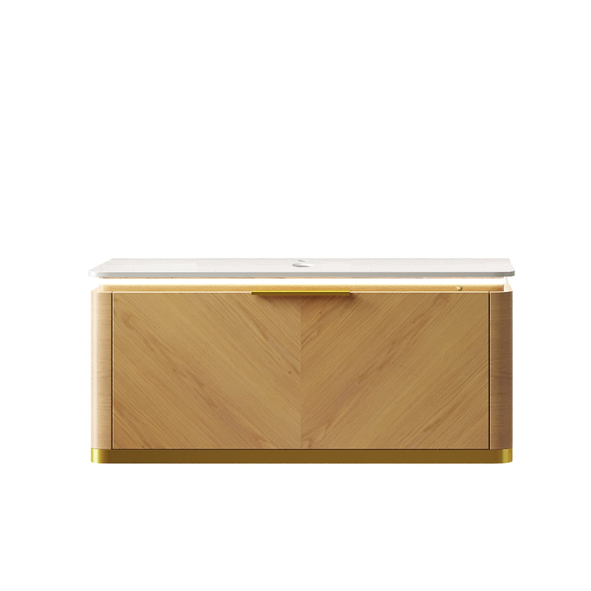 DIPA 36" Carrara White & Golden Oak Bathroom Vanity - Plywood Storage