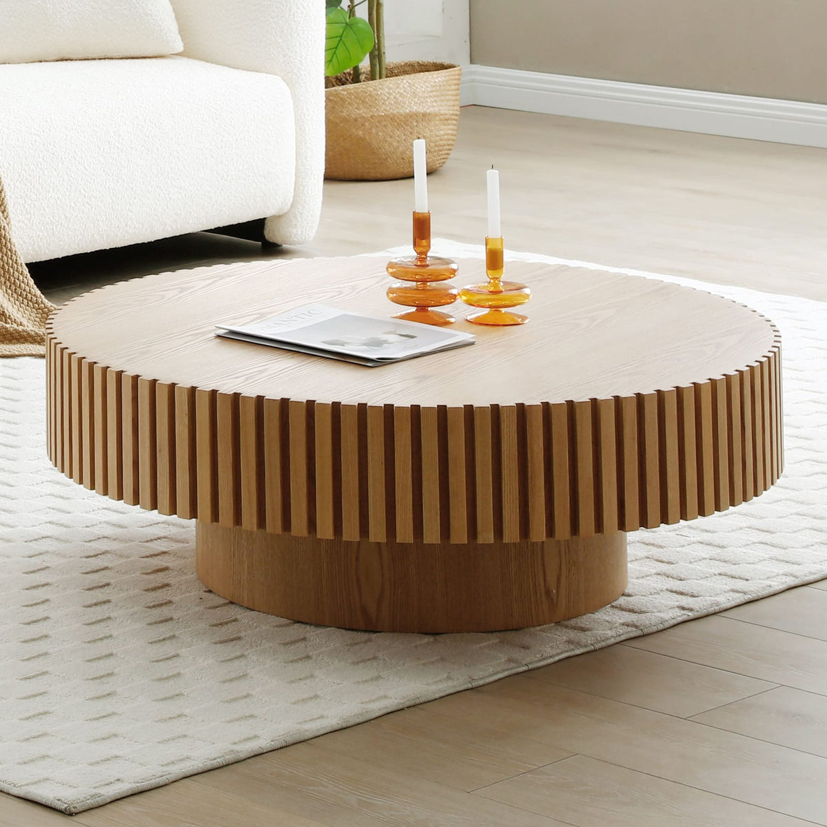 31.49" Round Ash Wood Coffee Table - Small Apartment Table for Living Room