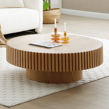 31.49" Round Ash Wood Coffee Table - Small Apartment Table for Living Room
