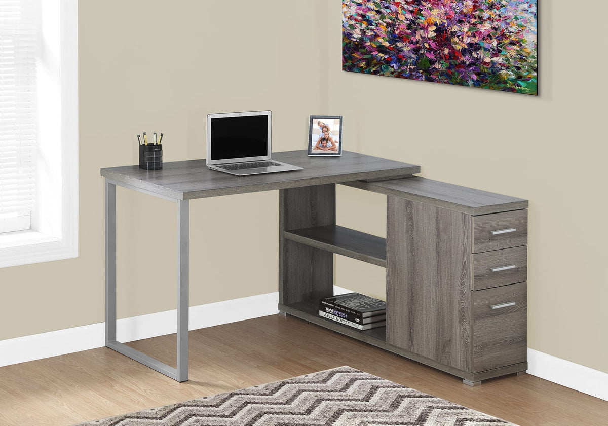 L Shape Computer Desk with Storage Drawers - Taupe & Grey