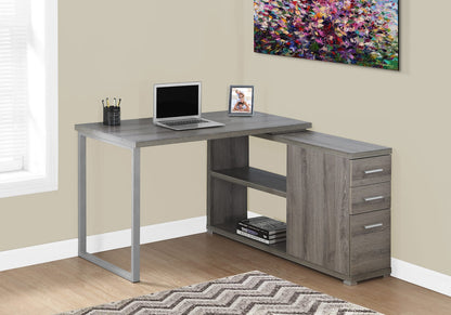 L Shape Computer Desk with Storage Drawers - Taupe & Grey