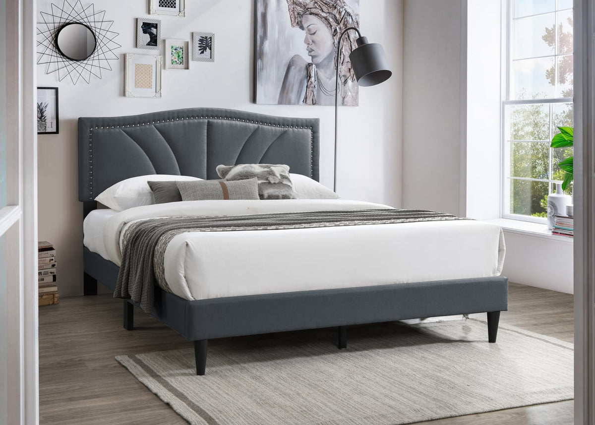 Queen Size Charcoal Burlap Headboard Bed Frame for Bedroom