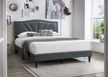 Queen Size Charcoal Burlap Headboard Bed Frame for Bedroom
