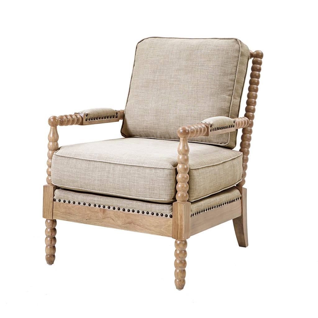 Light Grey + Camel Oak Accent Arm Chair - Comfortable & Stylish Seating