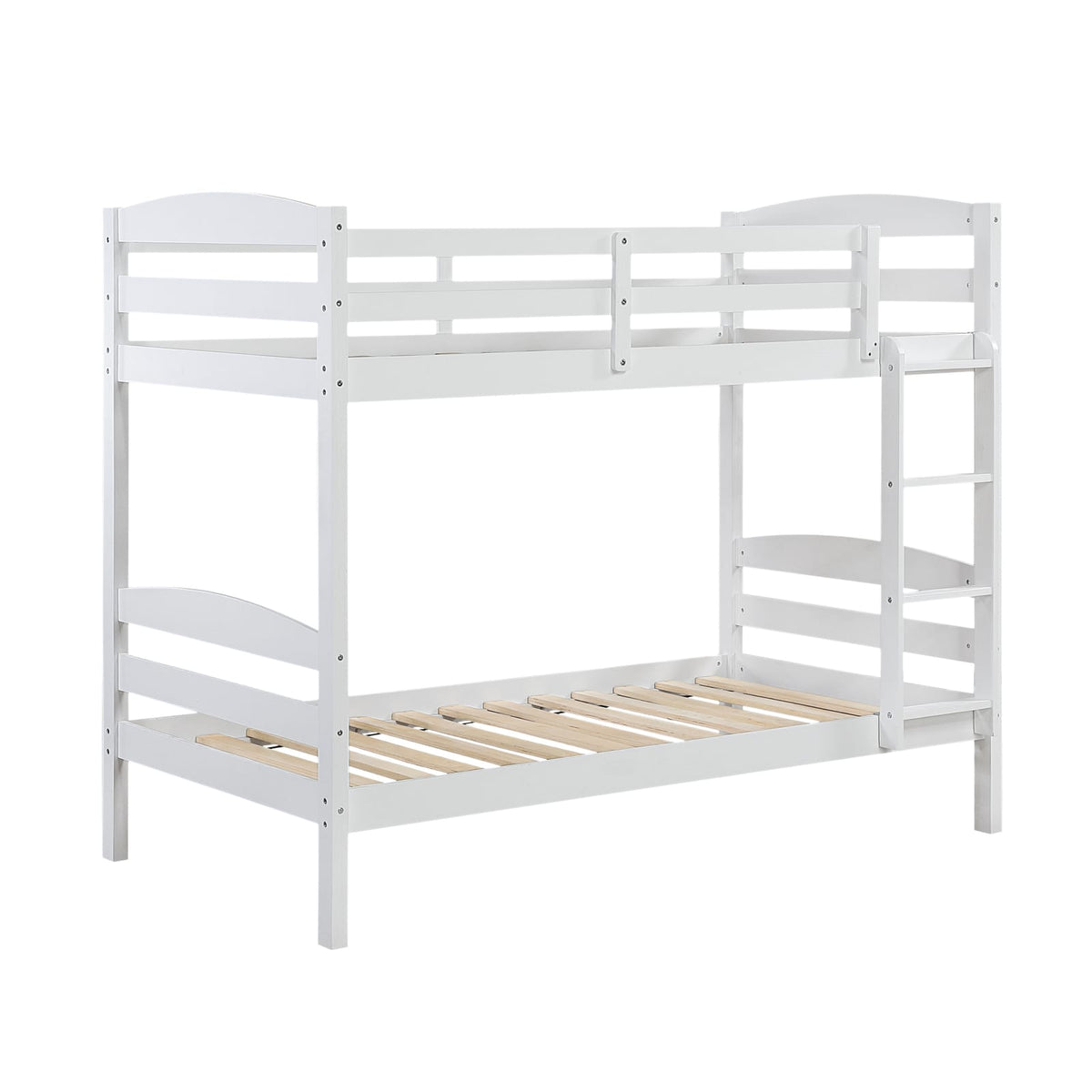 Twin Over Twin Bunk Bed White Wood Frame for Bedroom