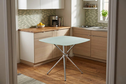 Chrome Square Glass Dining Table for Modern Kitchen and Dining Rooms
