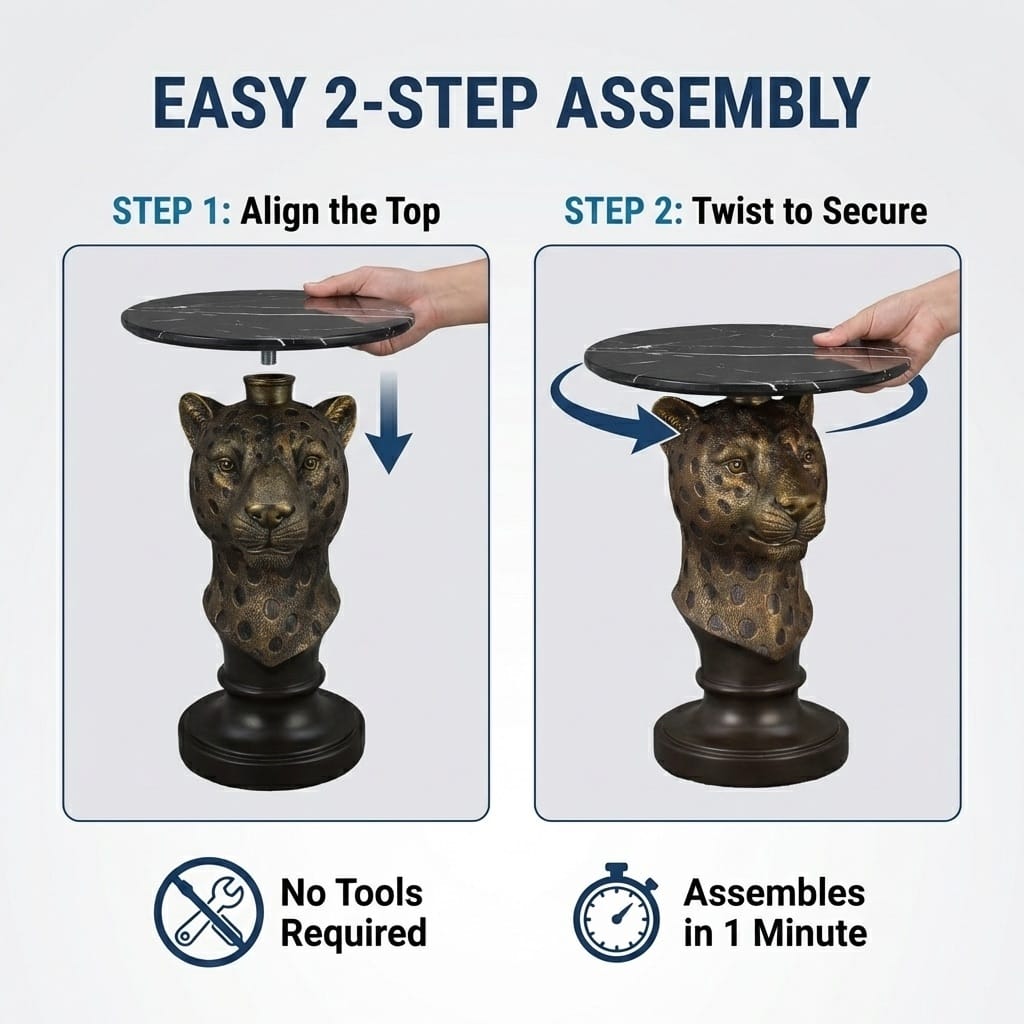 Antique Brown Resin Leopard Head Accent Table