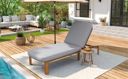 Grey Acacia Wood Patio Chaise Lounge - Adjustable Reclining Outdoor Chair