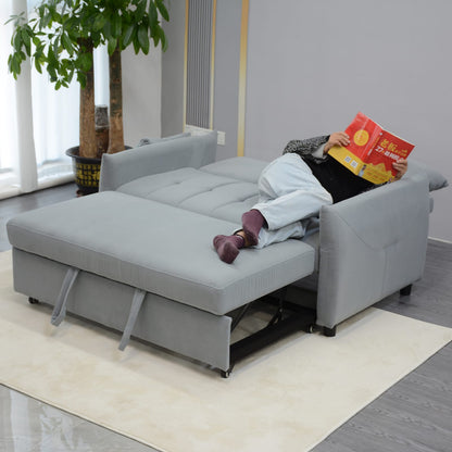 Light Blue Velvet Sofa Bed with Full-Size Conversion and Storage