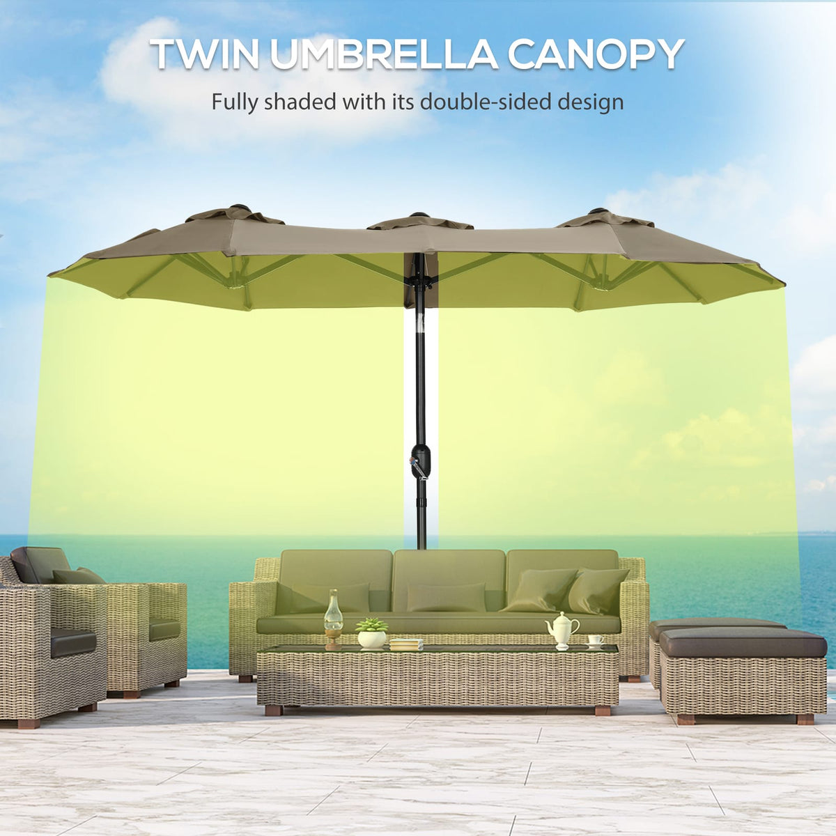 Light Brown Patio Umbrella 9.5 Foot - Outdoor Shade