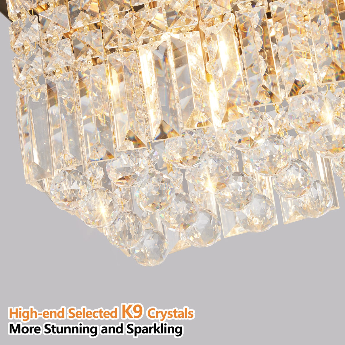 Gold Rectangle Chandelier - Modern Raindrop Lighting