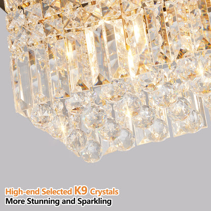 Gold Rectangle Chandelier - Modern Raindrop Lighting