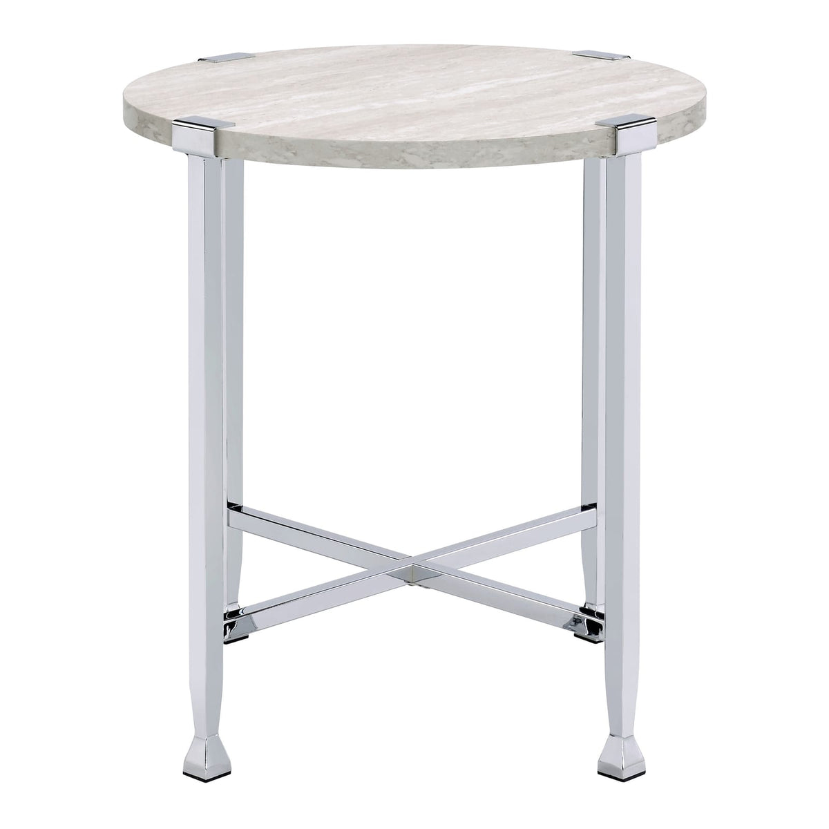 Round White Wood Metal End Table - 24.5" Diameter