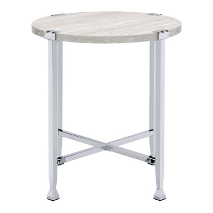 Round White Wood Metal End Table - 24.5" Diameter