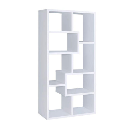 Geometric White Bookcase with 8 Shelves for Modern Living Room Storage