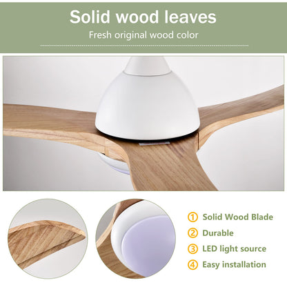 52" Solid Wood Blades Ceiling Fan - Indoor Outdoor with Remote Control