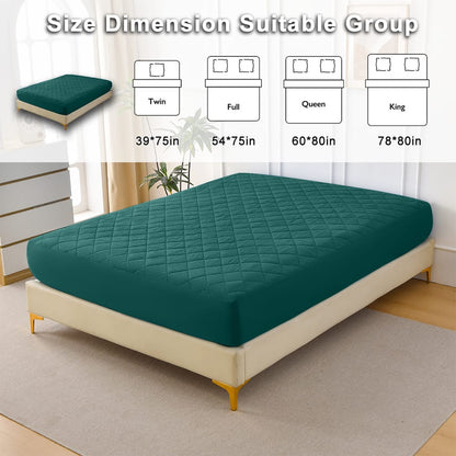 Diamond-Patterned Waterproof Quilted Fitted Sheet, Green, King Size