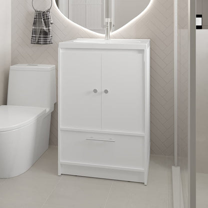 White Bathroom Vanity with Storage - 60" Wide