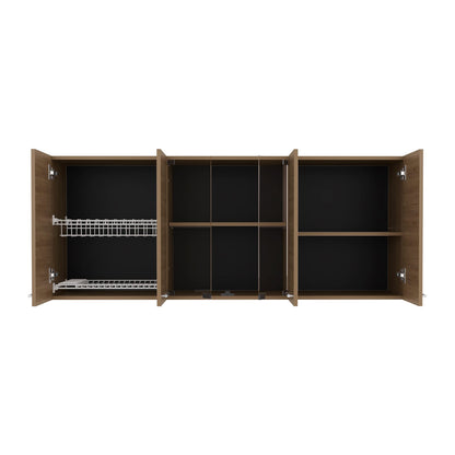 Natural Wood Kitchen Wall Cabinet - 24" High, 4 Doors for Living Room