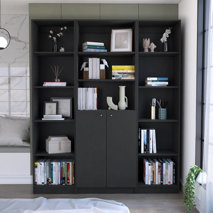 Wenge 3-Piece Bookcase Set - 8 Shelves, Storage for Living Room