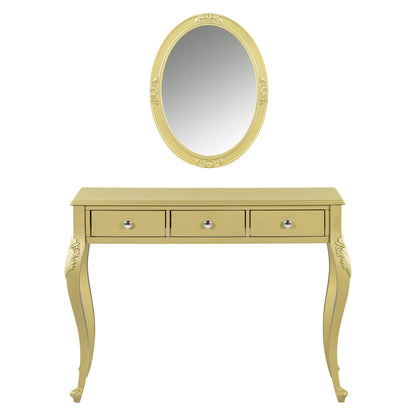 Gold Makeup Vanity Desk - 3 Drawers, Oval Mirror Storage